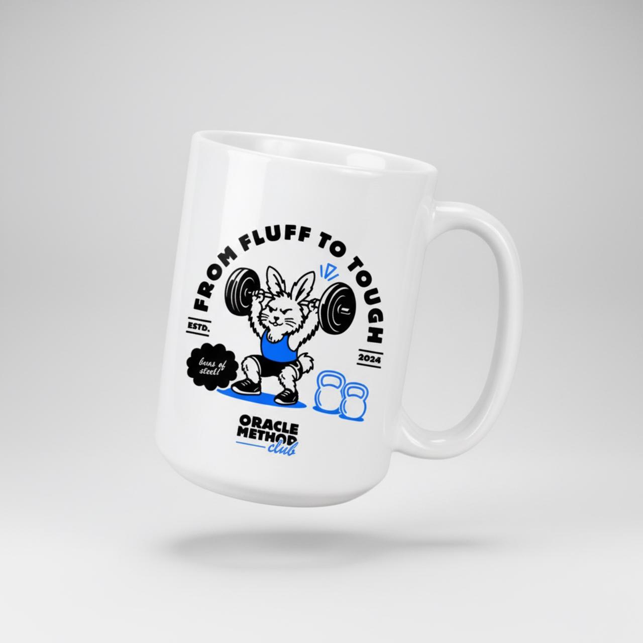 Mug - coloured handle - From fluff to tough - male bunny - white