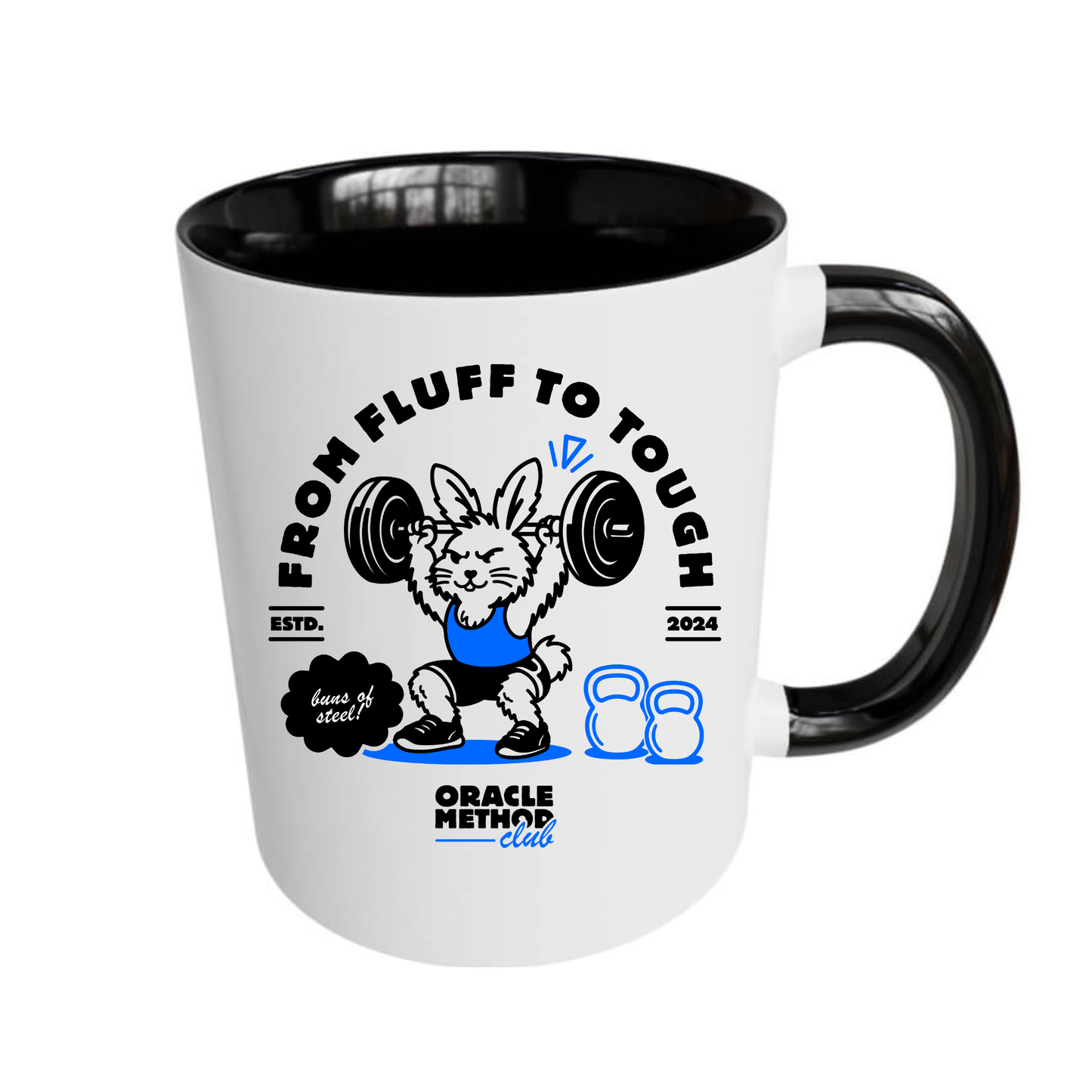 Mug - coloured handle - From fluff to tough - male bunny