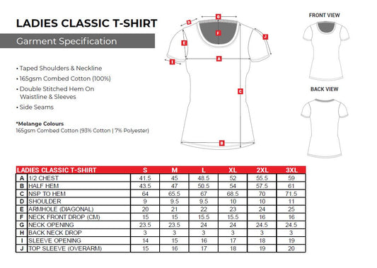 Size Guide - Ladies tee