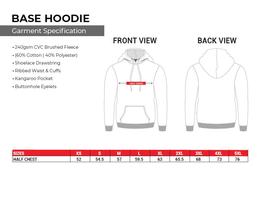 Size Guide - Hoodie - Unisex