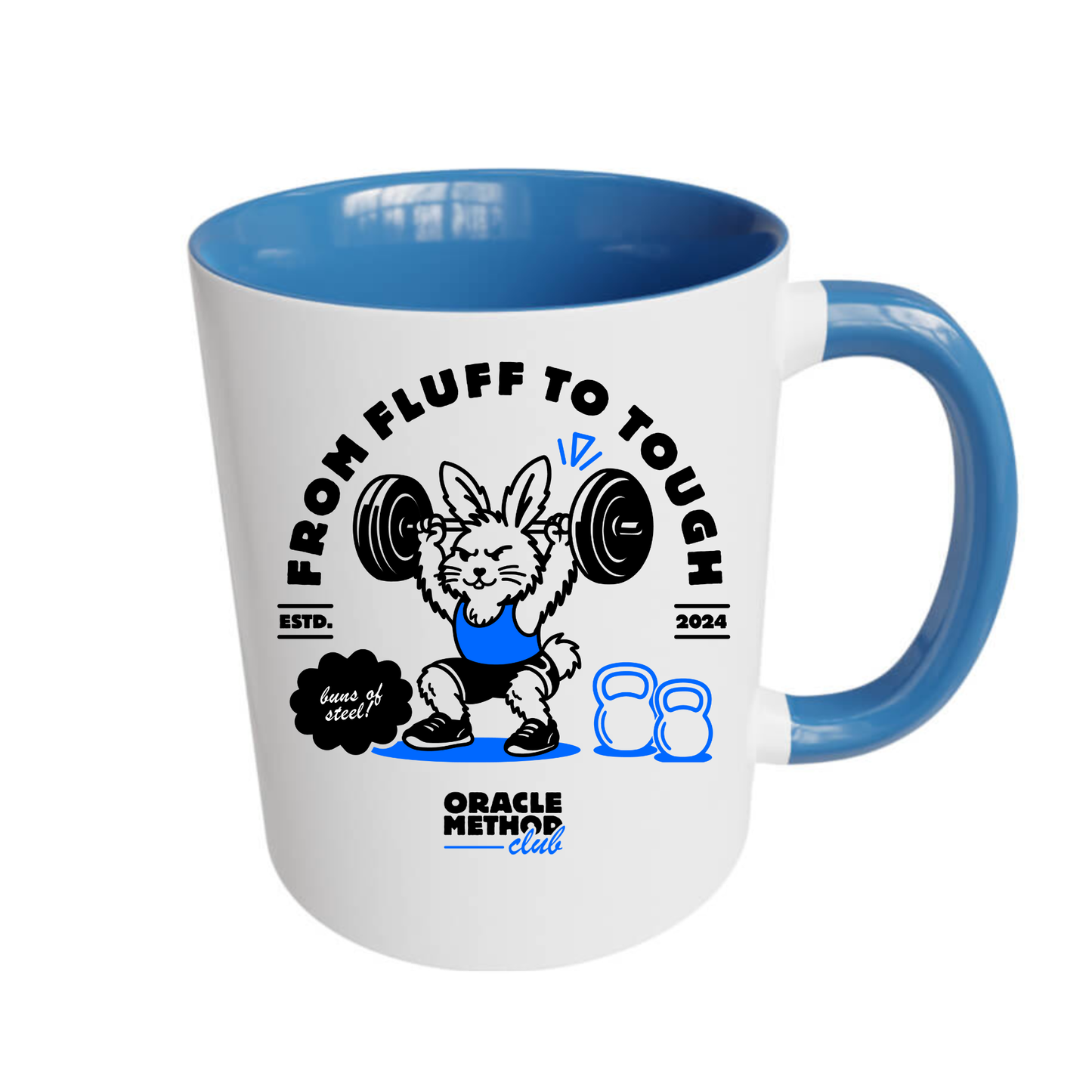 Mug - coloured handle - From fluff to tough - male bunny