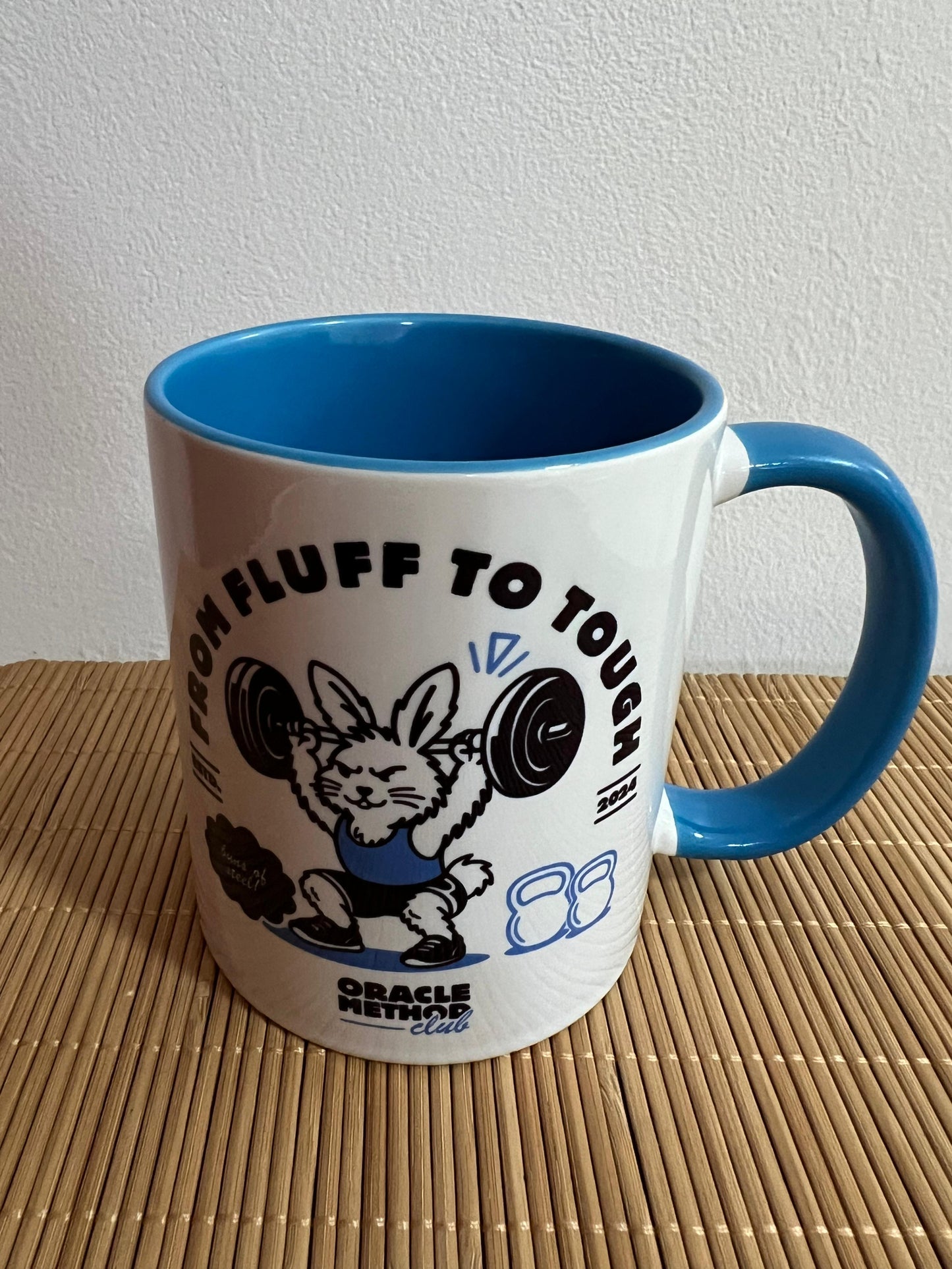 Mug - coloured handle - From fluff to tough - male bunny